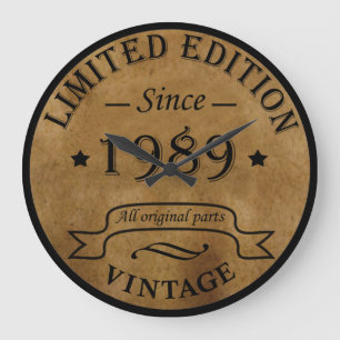 born in 1989 vintage birthday large clock