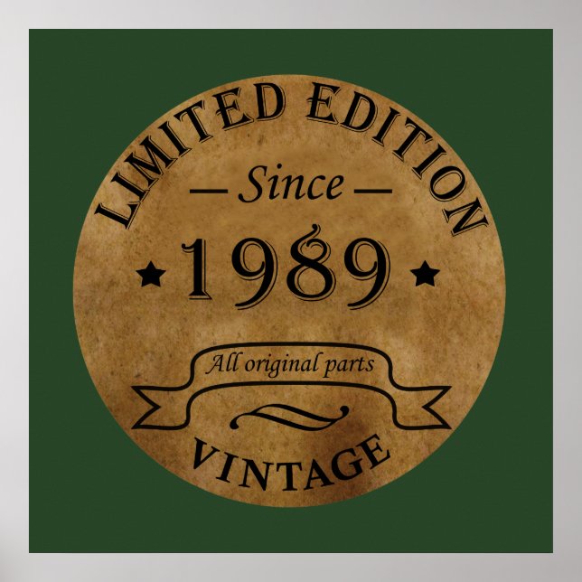 born in 1989 vintage birthday poster (Front)