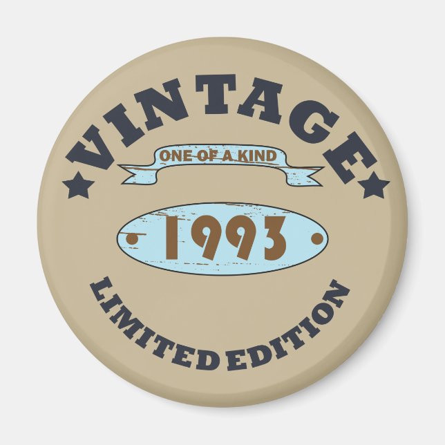 born in 1993 vintage birthday gift magnet (Front)