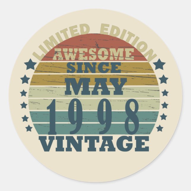 Born in 1998 birthday gift classic round sticker (Front)