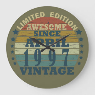 Born in april 1997 vintage birthday large clock