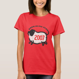 Born in Chinese Fire Pig Year 2007 Woman Red Tee