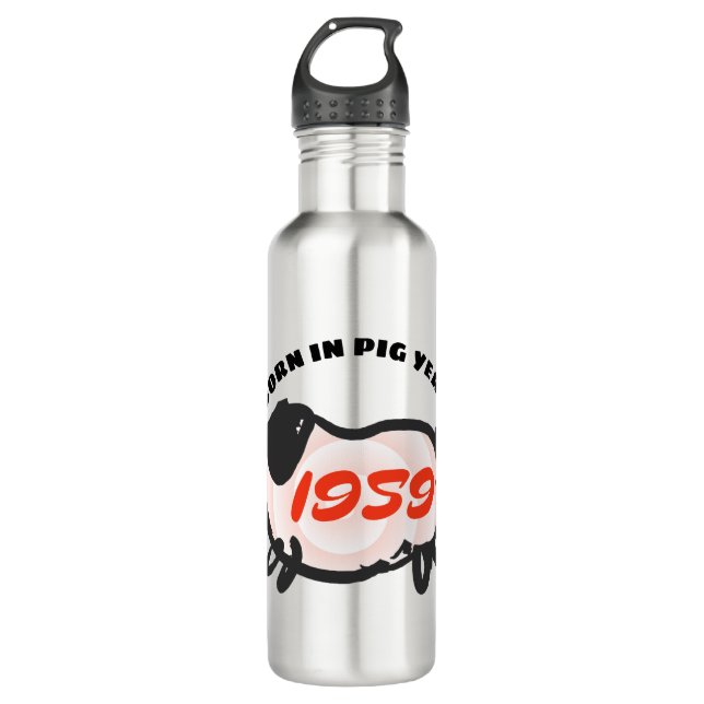 Born in Chinese Pig Year 1959 Zodiac Water Bottle (Front)
