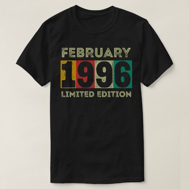 Born in February 1996 25th Birthday Gift 25 Years  T-Shirt (Design Front)