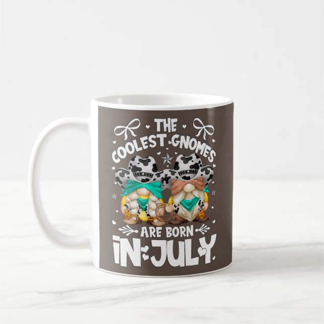 Born In July Cowgirl Cowboy Gnomes For Funny Coffee Mug (Left)