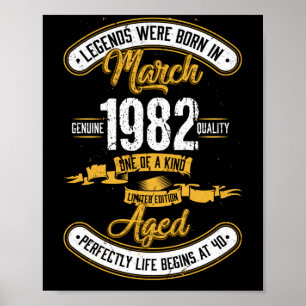 Born In March 1982 40th Birthday 40 Years Old Poster