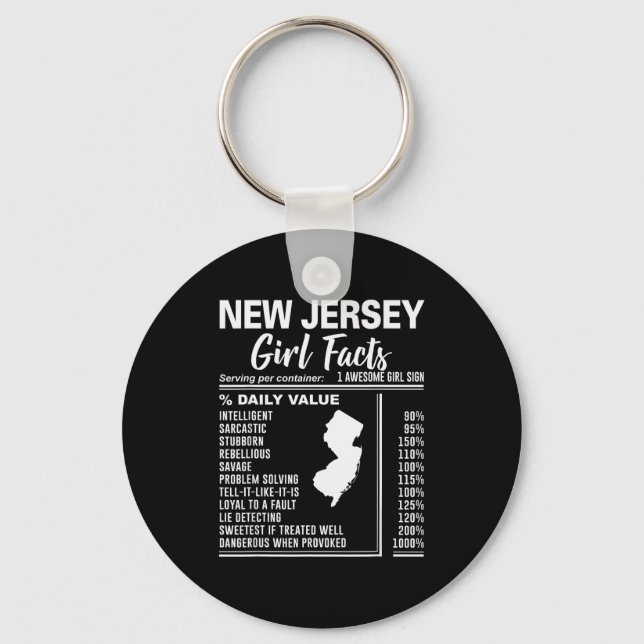 Born In New Jersey - New Jersey Girl Facts  Keychain (Front)