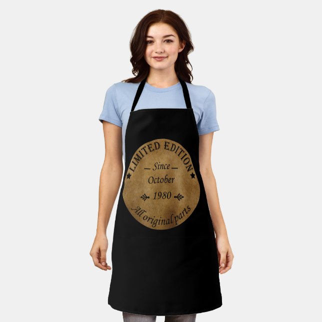 born in october 1980 vintage birthday apron (Worn)