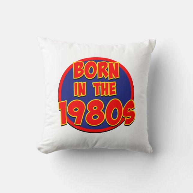 Born in the 1980s postcard button throw pillow (Front)
