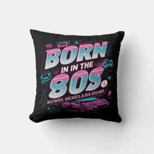 Born in the 80s – Mixtapes, Arcades Retro Design Throw Pillow