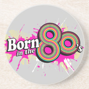 Born in the 80's pink grey graphic coaster