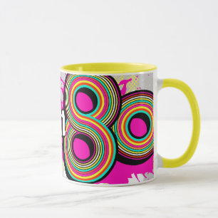 "Born in the 80's" pink grey logo retro mug