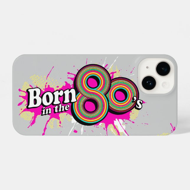 "Born in the 80's" pop grey pink iphone case (Back Horizontal)