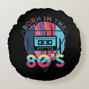 Born in The 80's Vintage Cassette Tape Round Pillow
