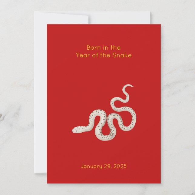 "Born in the Year of the Snake" Baby Announcement (Front)