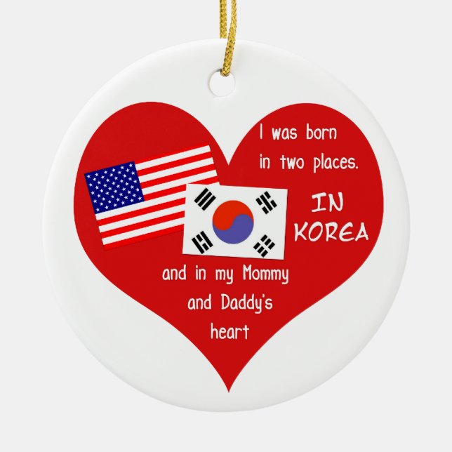 Born in Two Places - Korean adoption Keepsake Ceramic Ornament (Front)