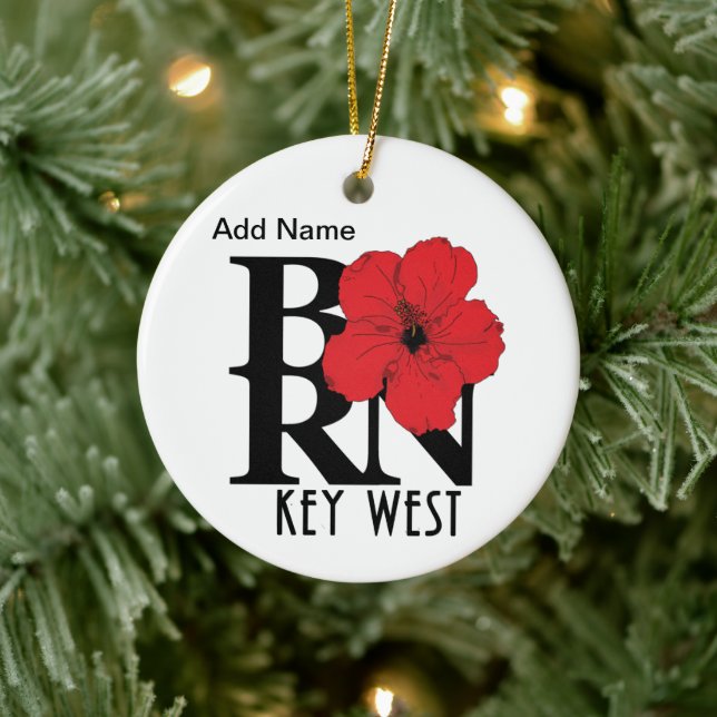 BORN Key West Florida Hibiscus Ceramic Ornament (Tree)