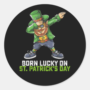 Born Lucky On St Patrick's Day Dabbing Birthday Classic Round Sticker