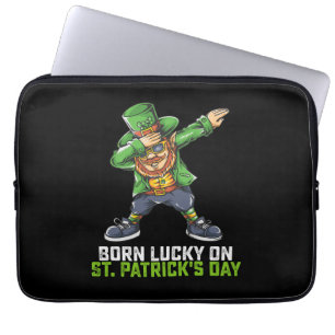 Born Lucky On St Patrick's Day Dabbing Birthday Laptop Sleeve