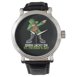 Born Lucky On St Patrick's Day Dabbing Birthday Watch