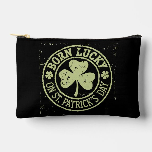 Born Lucky On St Patrick's Day Irish Birthday Accessory Pouch (Front)