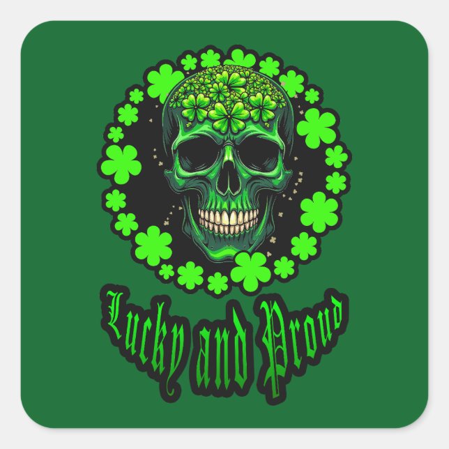 Born Lucky Skull St Patrick’s Day - Autocolante Square Sticker (Front)