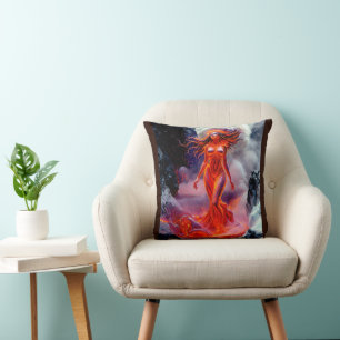“Born of the Inferno” – Volcanic Woman Portrait Throw Pillow