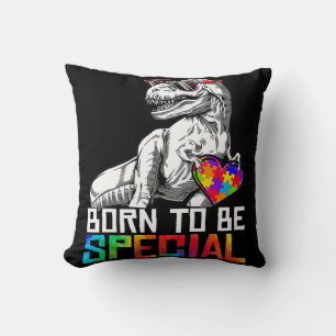Born Special Trex Puzzle Dino Boys Autism Awarenes Throw Pillow