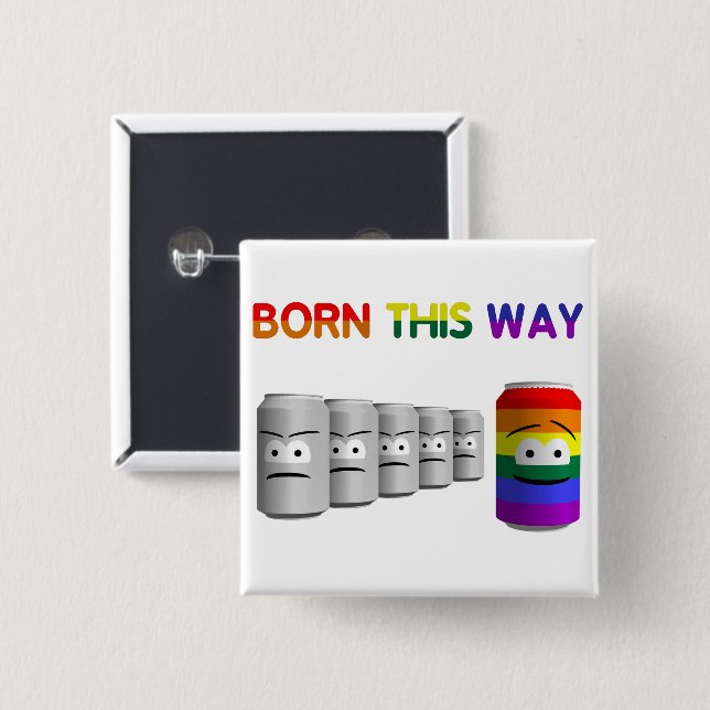 Born This Way LGBT Rainbow Stripe 2 Inch Square Button (Front & Back)