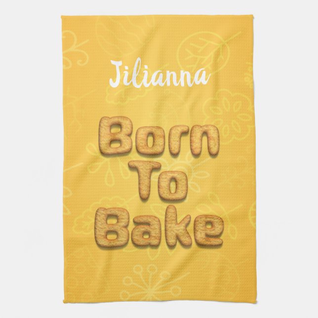 Born to bake cooking bread typography humour kitchen towel (Vertical)