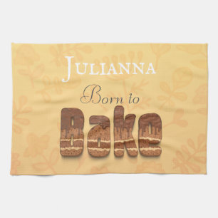 Born to bake cooking typography humour kitchen towel
