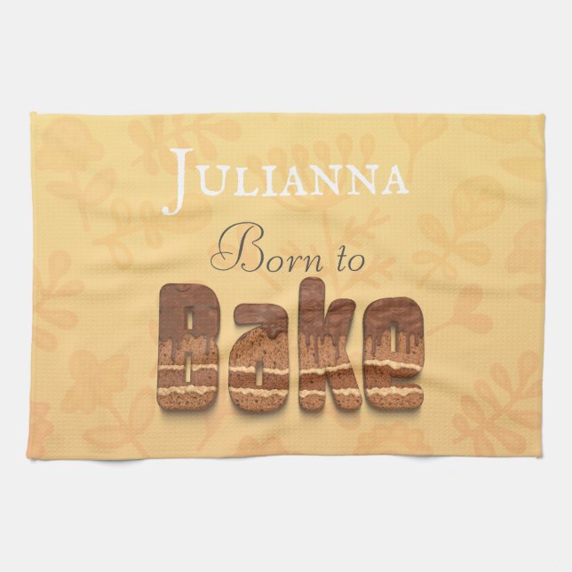Born to bake cooking typography humour kitchen towel (Horizontal)
