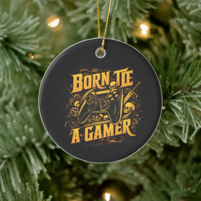 Born To Be A Gamer Skull Controller Art Ceramic Ornament (Tree)