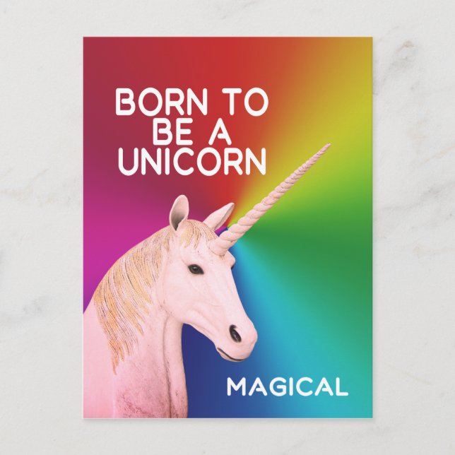 Born to Be a Unicorn Statue Head Magical Rainbow Postcard (Front)