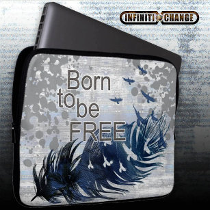 BORN TO BE FREE   Grunge Denim Textured Eagles   Laptop Sleeve