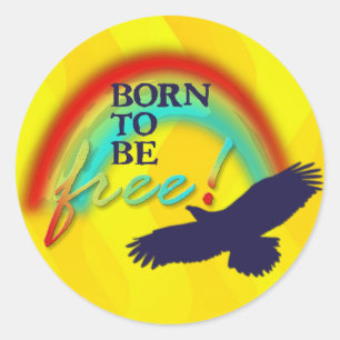 Born To Be FREE yellow waves Classic Round Sticker