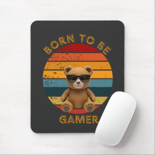 Born To Be Gamer Cool Teddy Bear Art Mouse Pad