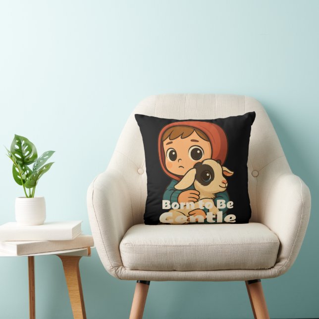 Born to Be Gentle – Sweet Lamb & Child Throw Pillow (Chair)