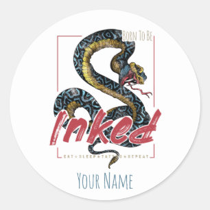 Born To Be Inked Tattoo Design Vintage Snake Classic Round Sticker