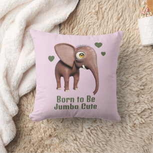 Born to Be Jumbo Cute Baby Elephant Custom Throw Pillow