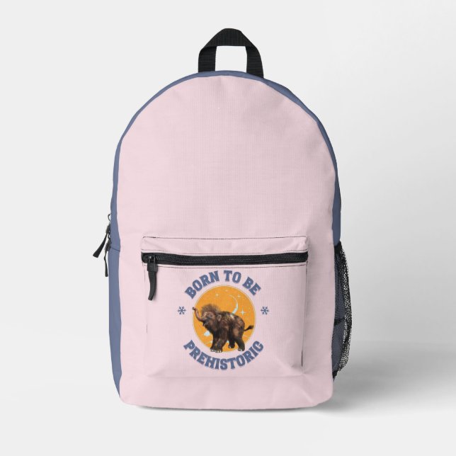 Born to Be Prehistoric Woolly Mammoth Baby Printed Backpack (Front)