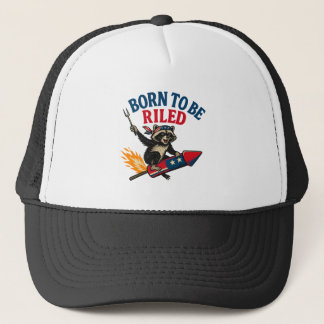 Born to Be Riled | Funny Patriotic Raccoon Firewor Trucker Hat