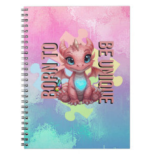 Born to Be Unique Cute Pink Dragon– Inspirational Notebook