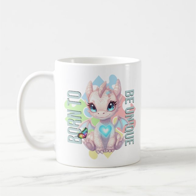Born to Be Unique Dragon Design – Autism Awareness Coffee Mug (Left)