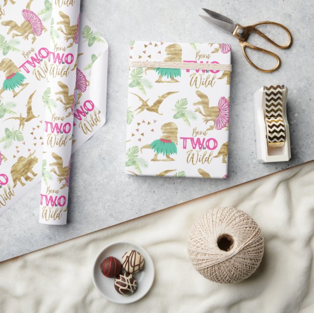 Born to be wild pink gold Elegant golden Dinosaur Wrapping Paper (Crafts)