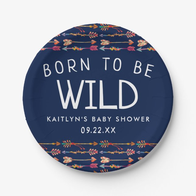 Born To Be Wild Tribal Boho Arrows Baby Shower Paper Plate (Front)