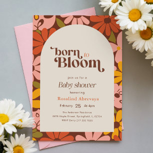 Born to Bloom Retro Floral Baby Shower Invitation