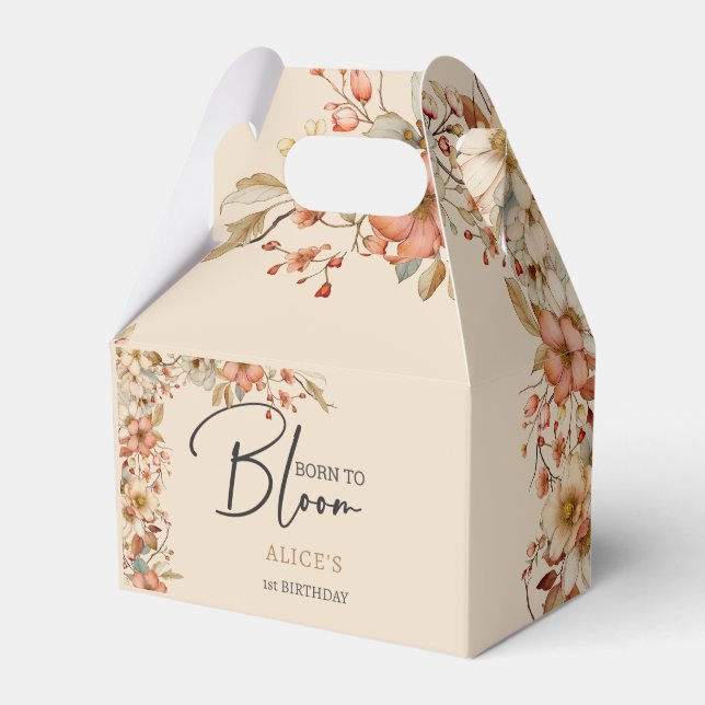Born to bloom wild boho flowers kids birthday favor box (Front Side)