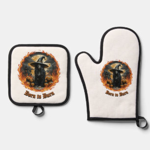 Born to Burn Dark Witch  Oven Mitt & Pot Holder Set