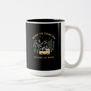 Born to Camp, Forced to Work – Retro Camper Van Two-Tone Coffee Mug